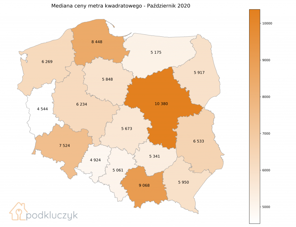 NIEWIELKIE SPADKI CEN MIESZKAŃ W PAŹDZIERNIKU - województwa