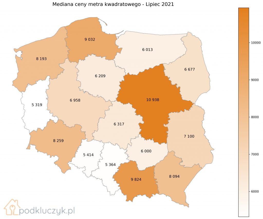 Bańka na rynku nieruchomości - mapa wojewódzka Polski