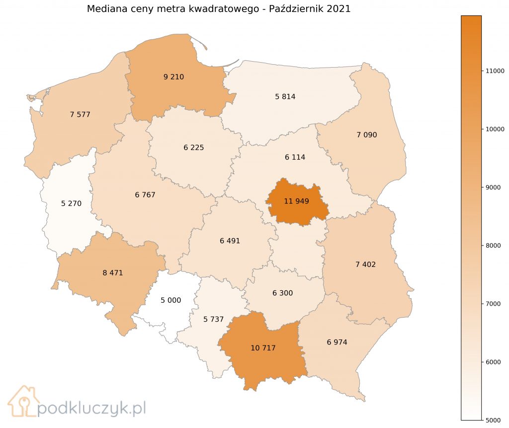 ceny nieruchomości w Polsce, w województwach, mediana cen mieszkań, okręg warszawski osobno