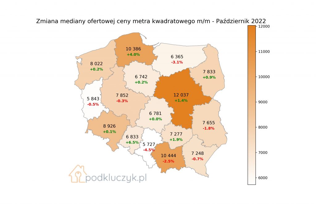 ceny mieszkań w województwach mapa październik 2022