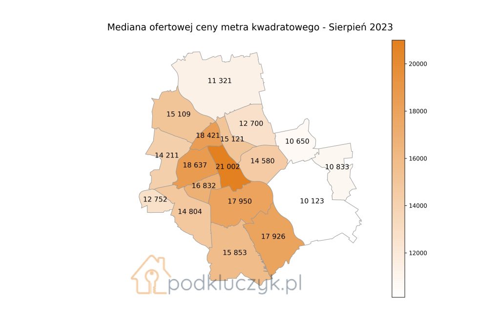 ceny mieszkań w dzielnicach Warszawy raport sierpień 2023 mapa