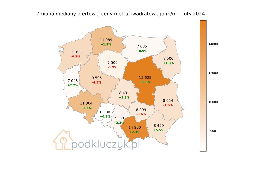 Ceny mieszkań w Polsce mapa, luty 2024, raport