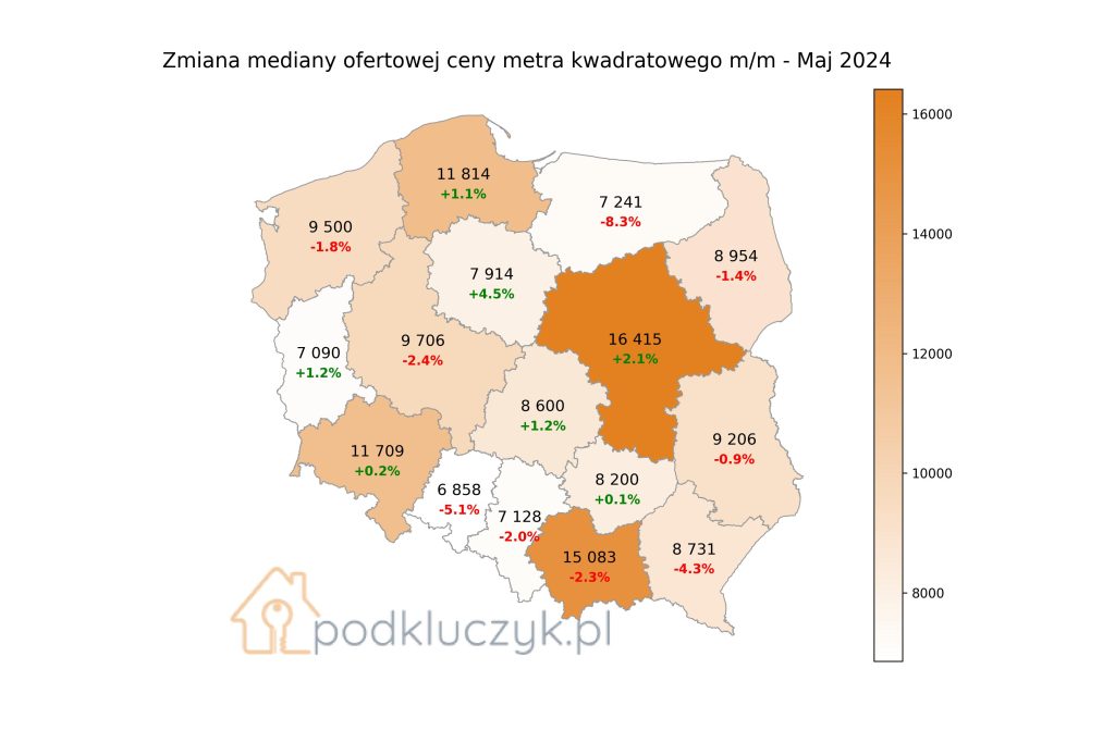 Ceny ofertowe mieszkań w Polsce mapa województw