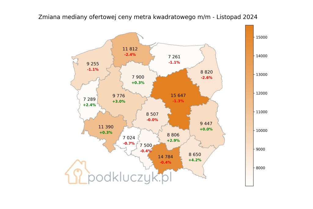 Mapa cen mieszkań w Polsce listopad 2024, ceny w województwach
