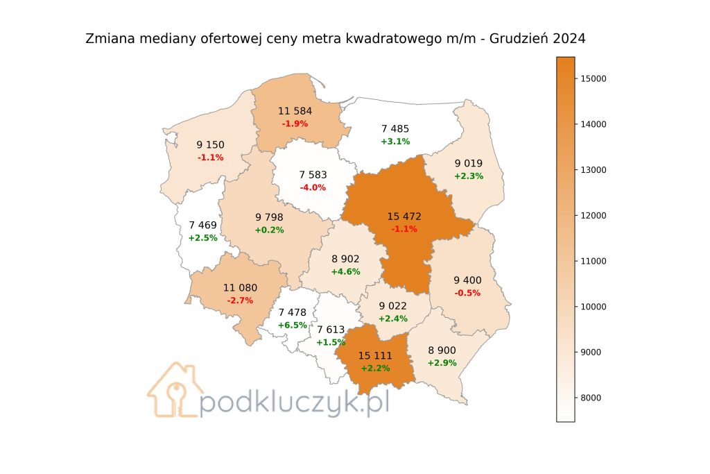 ceny mieszkań w Polsce na koniec 2024 roku mapa Polski