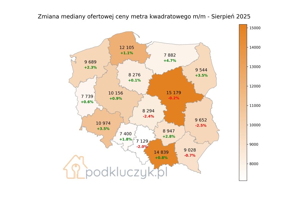 Jakie ceny mieszkań w Polsce w województwach w sierpniu mapa 2025?